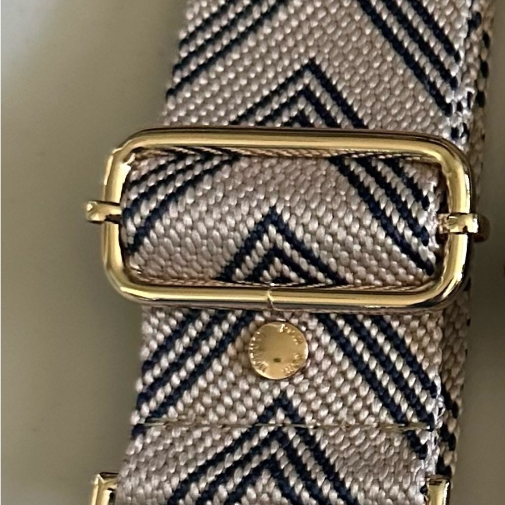 PomPom London Canvas Strap with Navy Chevron Pattern and Gold Hardware
